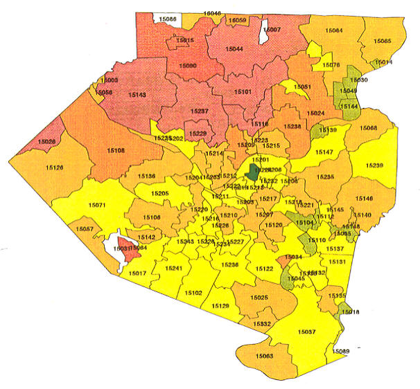 Allegheny County Zip Code Map Pennsylvania Radon Map, Bucks county radon, Northampton county 